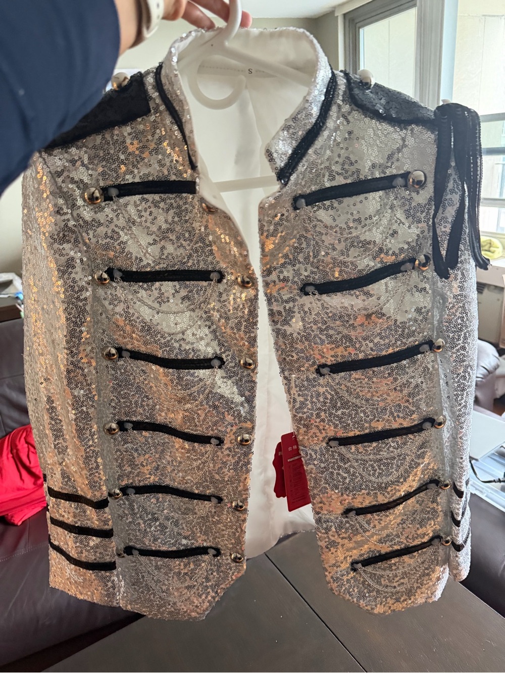 Silver Sequin Military-Style Women's Jacket